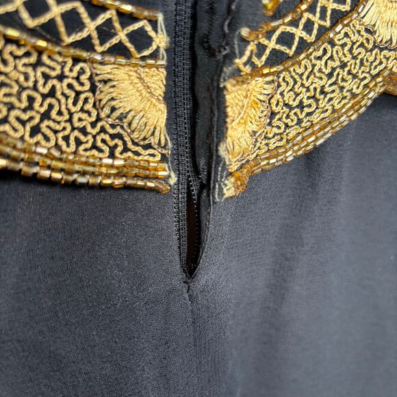 Vintage Beaded Black Gold Drop Waist Metallic Sequin Cocktail Dress Sleeveless 4 - Picture 13 of 14